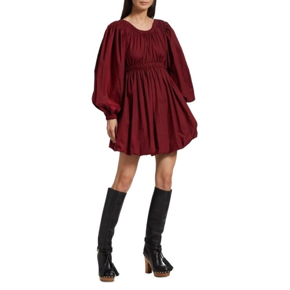 Ulla Johnson Martine Bubble Minidress Women's 2 Burgundy Long Sleeve NWOT